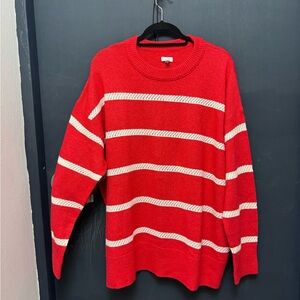 Aerie Red and White Luxe Striped Crewneck Sweater NWT